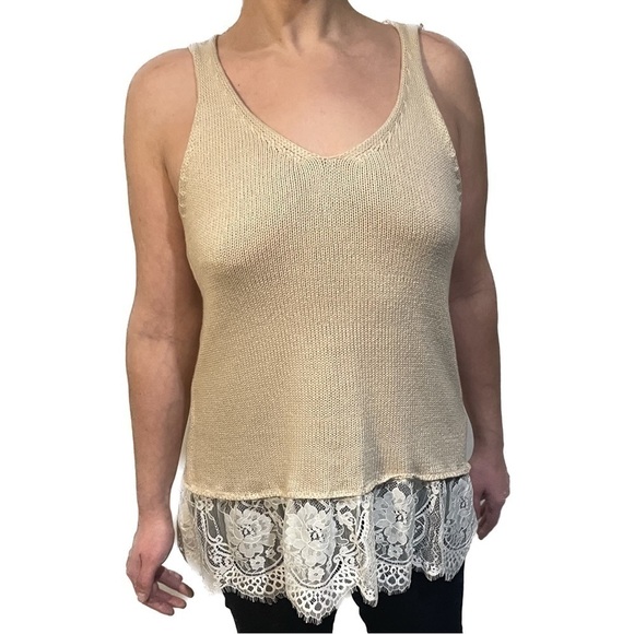CLOUD CHASER - Cream And White Lace Extra Long Sleeveless Tank Sweater - Picture 1 of 3